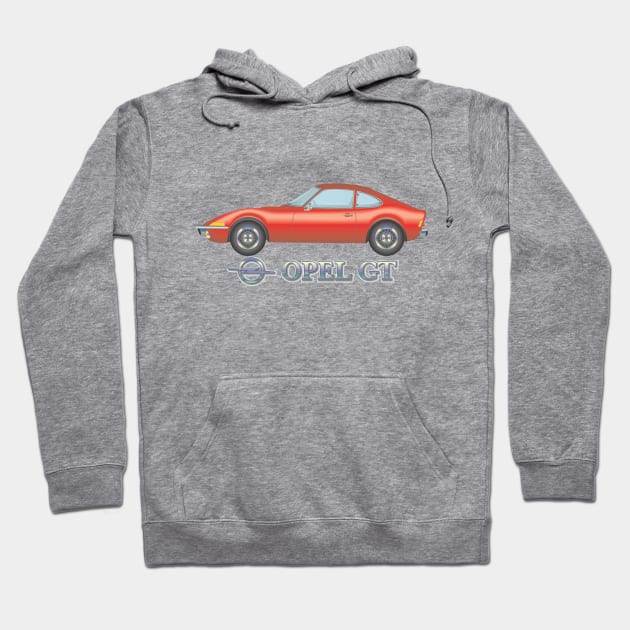 Opel GT, Red, other colors available on request. Hoodie by Norwood Designs